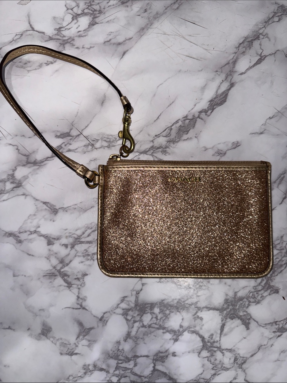 Coach Glitter Zip Wristlet in Glitter Gold Metallic